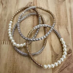 Elegant Gold and Silver Pearl Bracelet Set